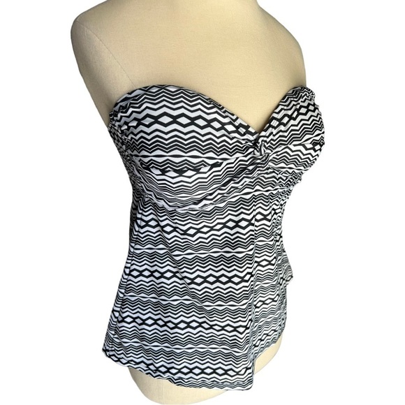 CONVERSE Bandeau Diamond Zigzag Black & White Strapless Swim Top Womens Large - Picture 3 of 11